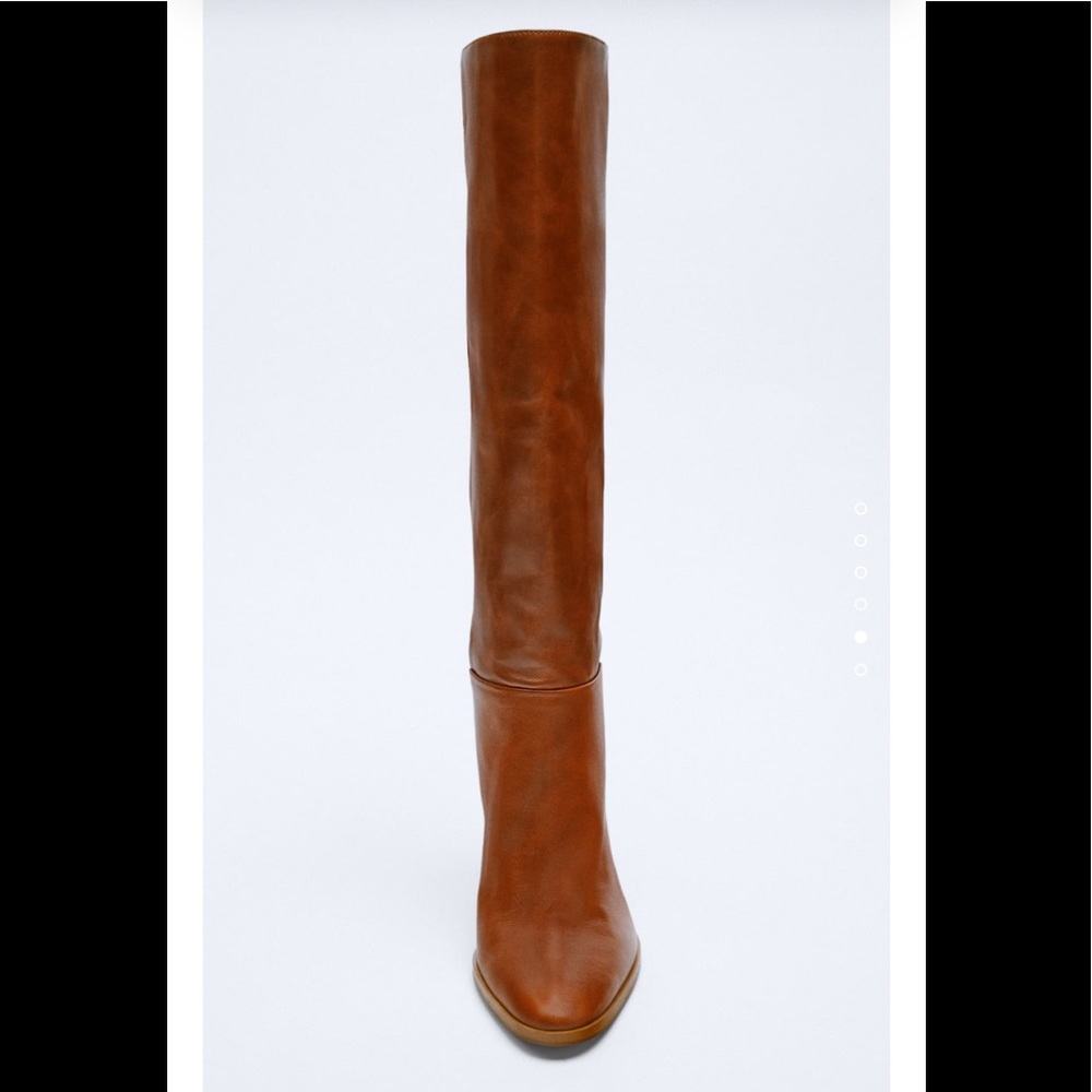 ZARA Knee High Mid Height Heeled Leather Boots - Picture 10 of 11